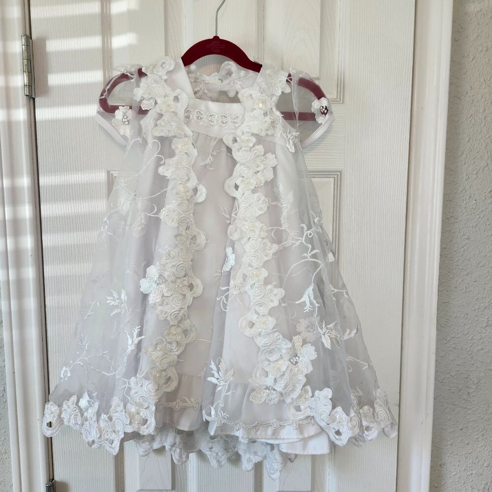 Girls White Dress Baptism Christening Gown Guardian Angel Cape Sz 2